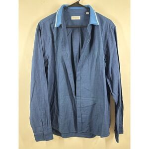 Tomorrowland Japan Mens Indigo Blue Cotton Knit Collar Button Down Shirt Size L